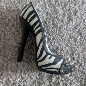 Zebra Print High Heel Ring Holder with Studded Detail